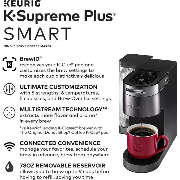 Keurig KSupreme Plus SMART Coffee Maker Single Serve KCup Pod Coffee Brewer BREWID and MultiStream Technology 78 OzBlack