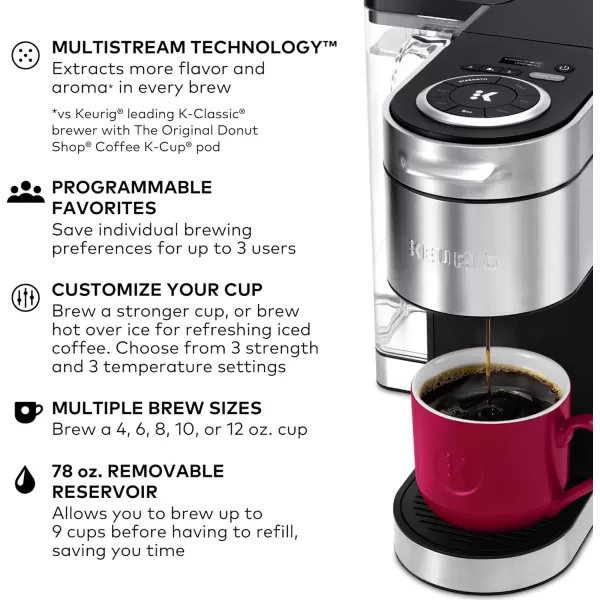 Keurig KSupreme Plus Single Serve KCup Pod Coffee Maker MultiStream Technology Customizable Strength and Temperature Settings Programmable 78oz Removable Reservoir Stainless SteelStainless Steel