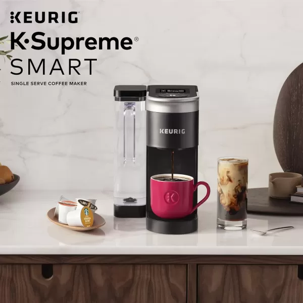 Keurig KSupreme SMART Single Serve Coffee Maker With WiFi Compatibility 4 Brew Sizes And 66oz Removable Reservoir Compatible with Alexa WhiteBlack