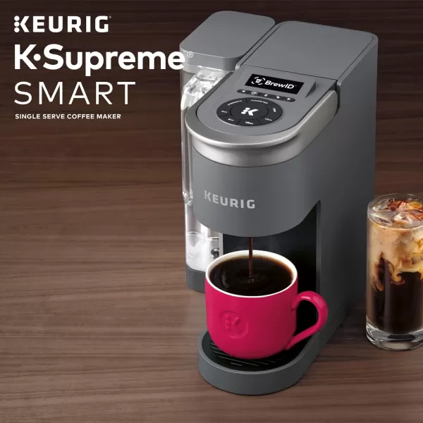 Keurig KSupreme SMART Single Serve Coffee Maker With WiFi Compatibility 4 Brew Sizes And 66oz Removable Reservoir Compatible with Alexa WhiteGray