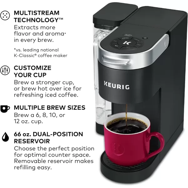 Keurig KSupreme Single Serve KCup Pod Coffee Maker MultiStream Technology 4 Brew Sizes 66oz DualPosition Removable Reservoir WhiteBlack