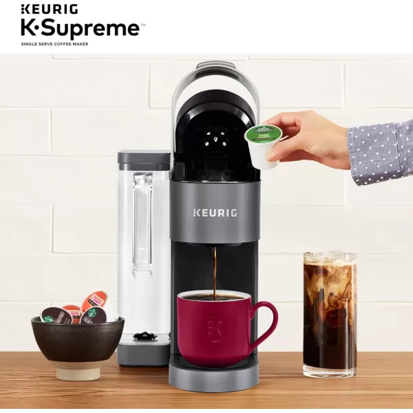 Keurig KSupreme Single Serve KCup Pod Coffee Maker MultiStream Technology 4 Brew Sizes 66oz DualPosition Removable Reservoir WhiteGray