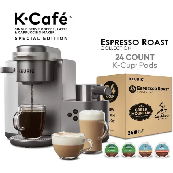 imageKeurig KCaf Special Edition Coffee Maker Single Serve KCup Pod Coffee Latte and Cappuccino Maker Charcoal and Espresso Roast KCup Pod Variety Pack 24 Count