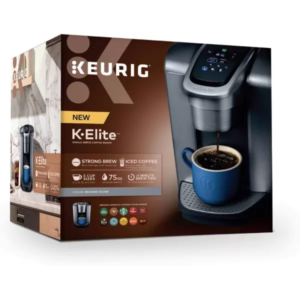 imageKeurig KElite Single Serve KCup Pod Coffee Maker with Strength and Temperature Control Iced Coffee Capability 8 to 12oz Brew Size Programmable Brushed SilverBrushed Silver