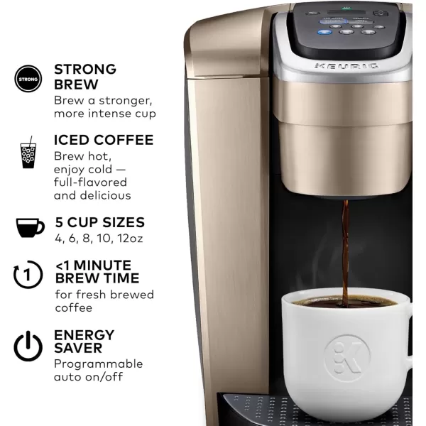 imageKeurig KElite Single Serve KCup Pod Coffee Maker with Strength and Temperature Control Iced Coffee Capability 8 to 12oz Brew Size Programmable Brushed SilverBrushed Gold