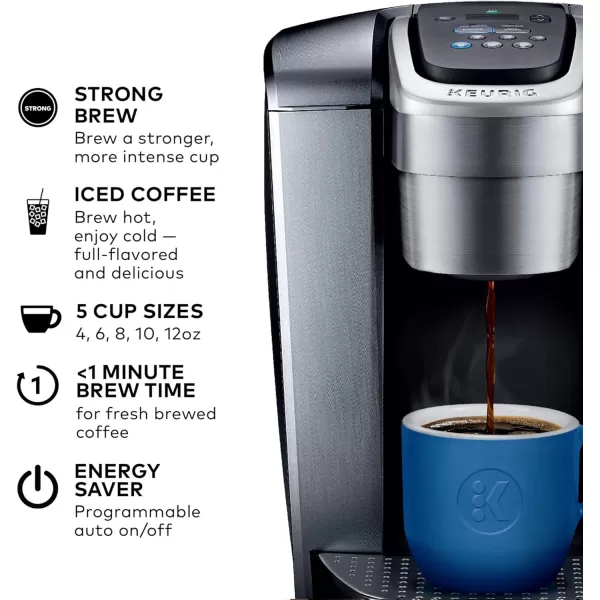 imageKeurig KElite Single Serve KCup Pod Coffee Maker with Strength and Temperature Control Iced Coffee Capability 8 to 12oz Brew Size Programmable Brushed SilverBrushed Silver