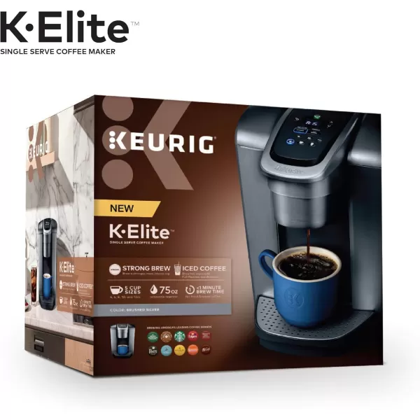 imageKeurig KElite Single Serve KCup Pod Coffee Maker with Strength and Temperature Control Iced Coffee Capability 8 to 12oz Brew Size Programmable Brushed SilverBrushed Silver