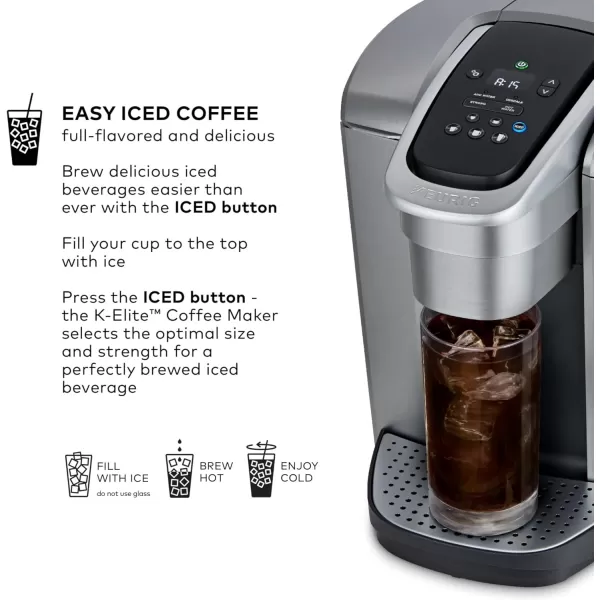 imageKeurig KElite Single Serve KCup Pod Coffee Maker with Strength and Temperature Control Iced Coffee Capability 8 to 12oz Brew Size Programmable Brushed SilverBrushed Silver