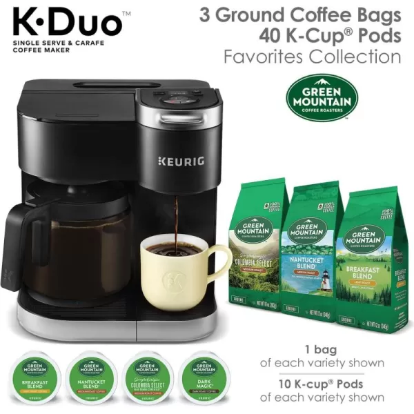 imageKeurig KDuo Coffee Maker Single Serve KCup Pod and 12 Cup Carafe Brewer with Green Mountain Favorites KCup Pods 40 Count and 12 oz Bagged Ground Coffee 3 Count