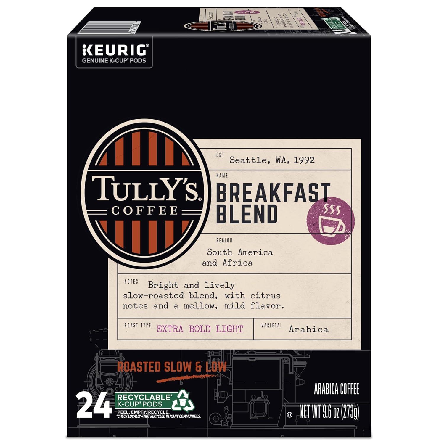 imageTullys Coffee French Roast Decaf Keurig SingleServe KCup Pods Dark Roast 96 CountBreakfast Blend
