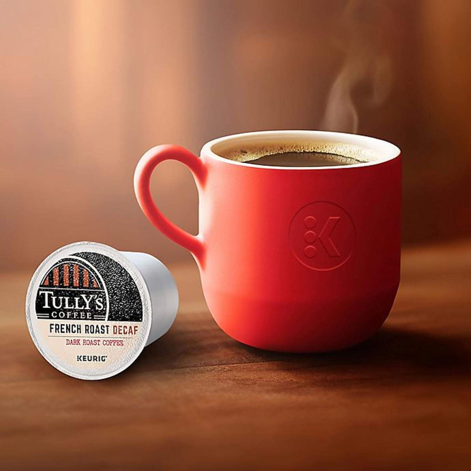 imageTullys Coffee French Roast Decaf Keurig SingleServe KCup Pods Dark Roast 96 CountDecaf French Roast