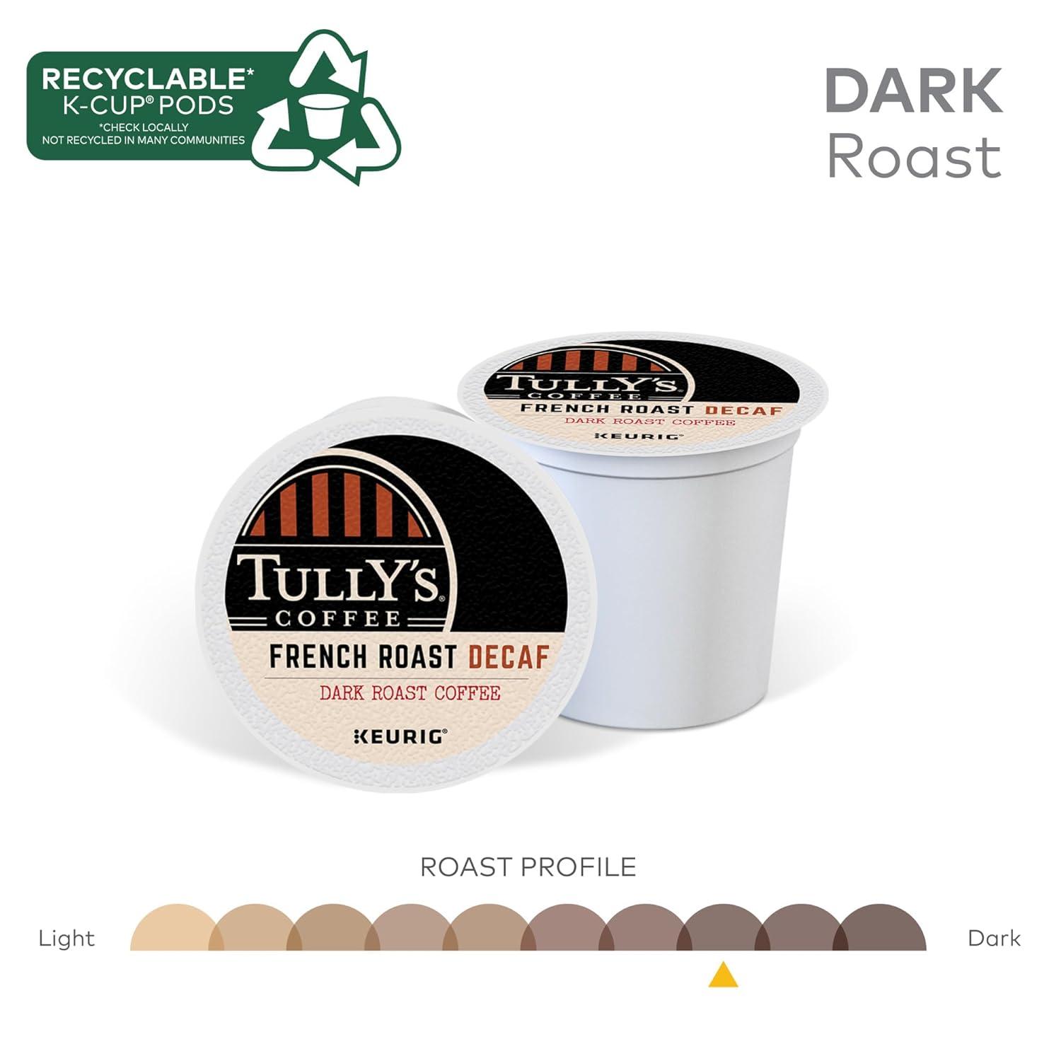 imageTullys Coffee French Roast Decaf Keurig SingleServe KCup Pods Dark Roast 96 CountDecaf French Roast