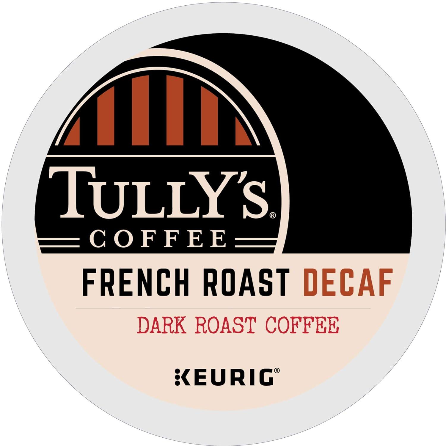imageTullys Coffee French Roast Decaf Keurig SingleServe KCup Pods Dark Roast 96 CountDecaf French Roast