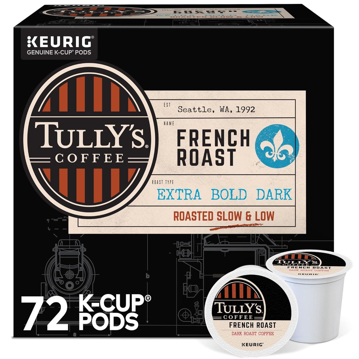 imageTullys Coffee French Roast Decaf Keurig SingleServe KCup Pods Dark Roast 96 CountFrench Roast