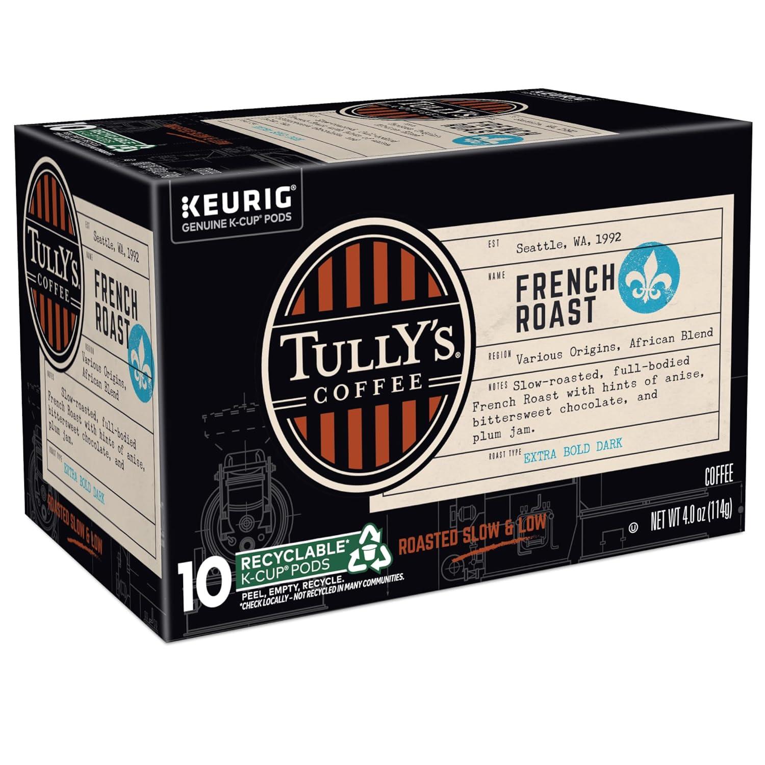 imageTullys Coffee French Roast Decaf Keurig SingleServe KCup Pods Dark Roast 96 CountFrench Roast