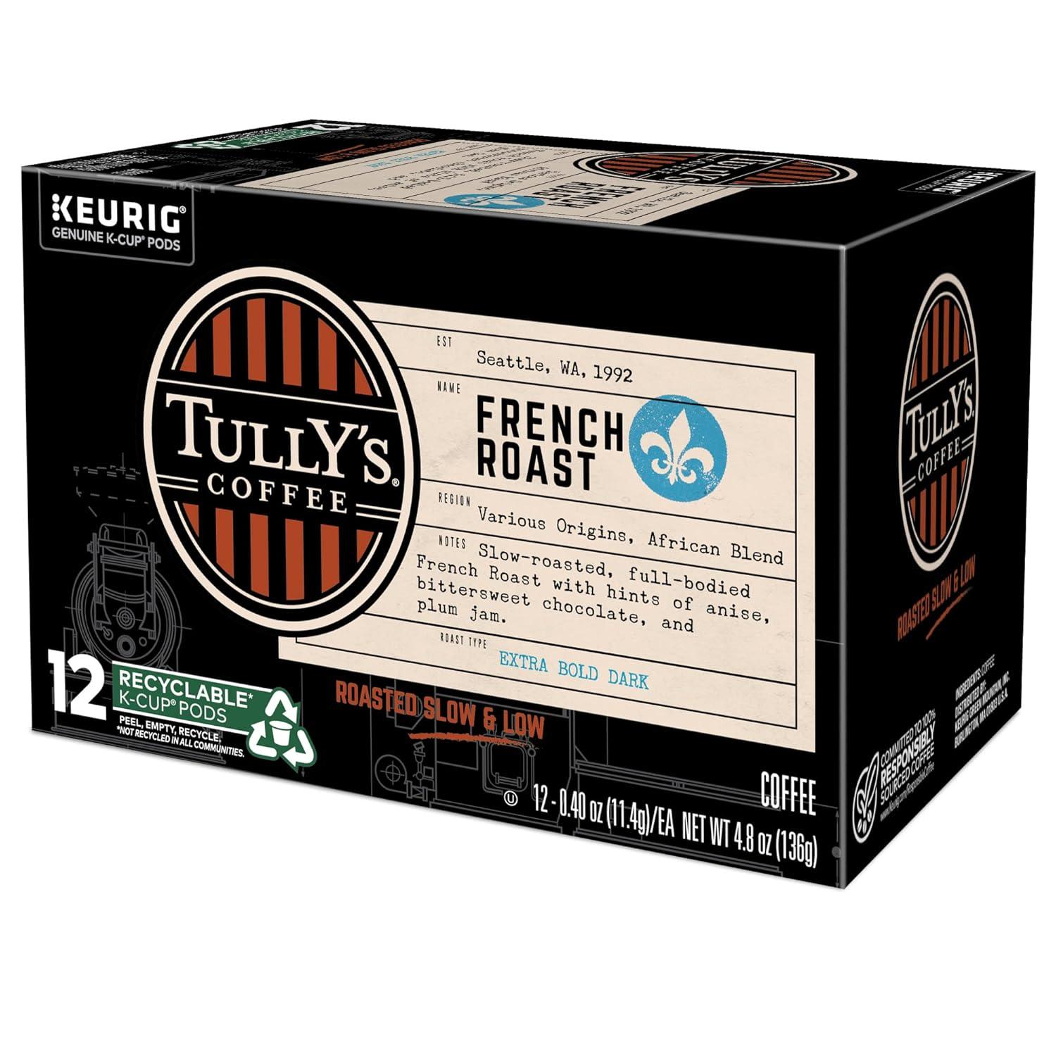 imageTullys Coffee French Roast Decaf Keurig SingleServe KCup Pods Dark Roast 96 CountFrench Roast