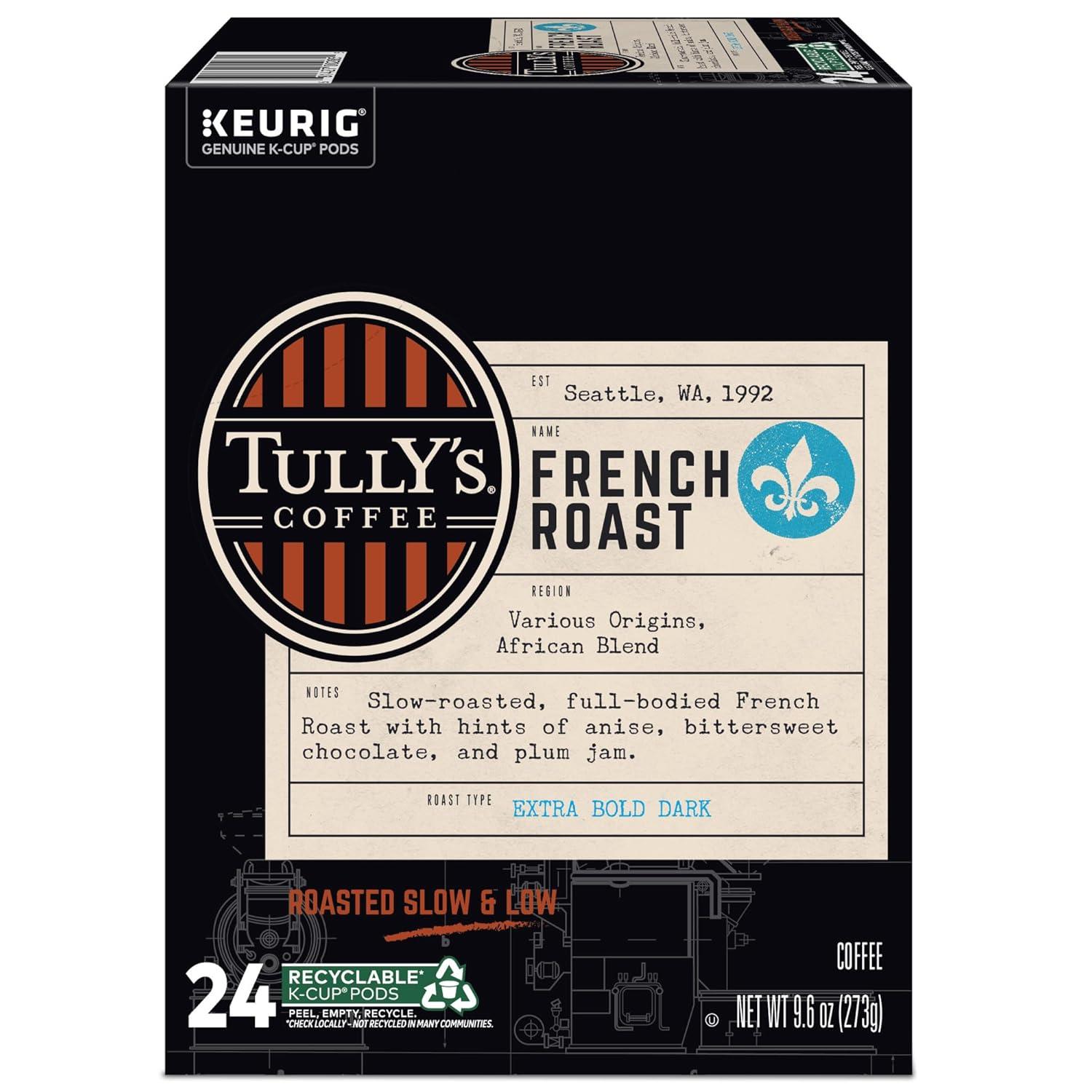 imageTullys Coffee French Roast Decaf Keurig SingleServe KCup Pods Dark Roast 96 CountFrench Roast