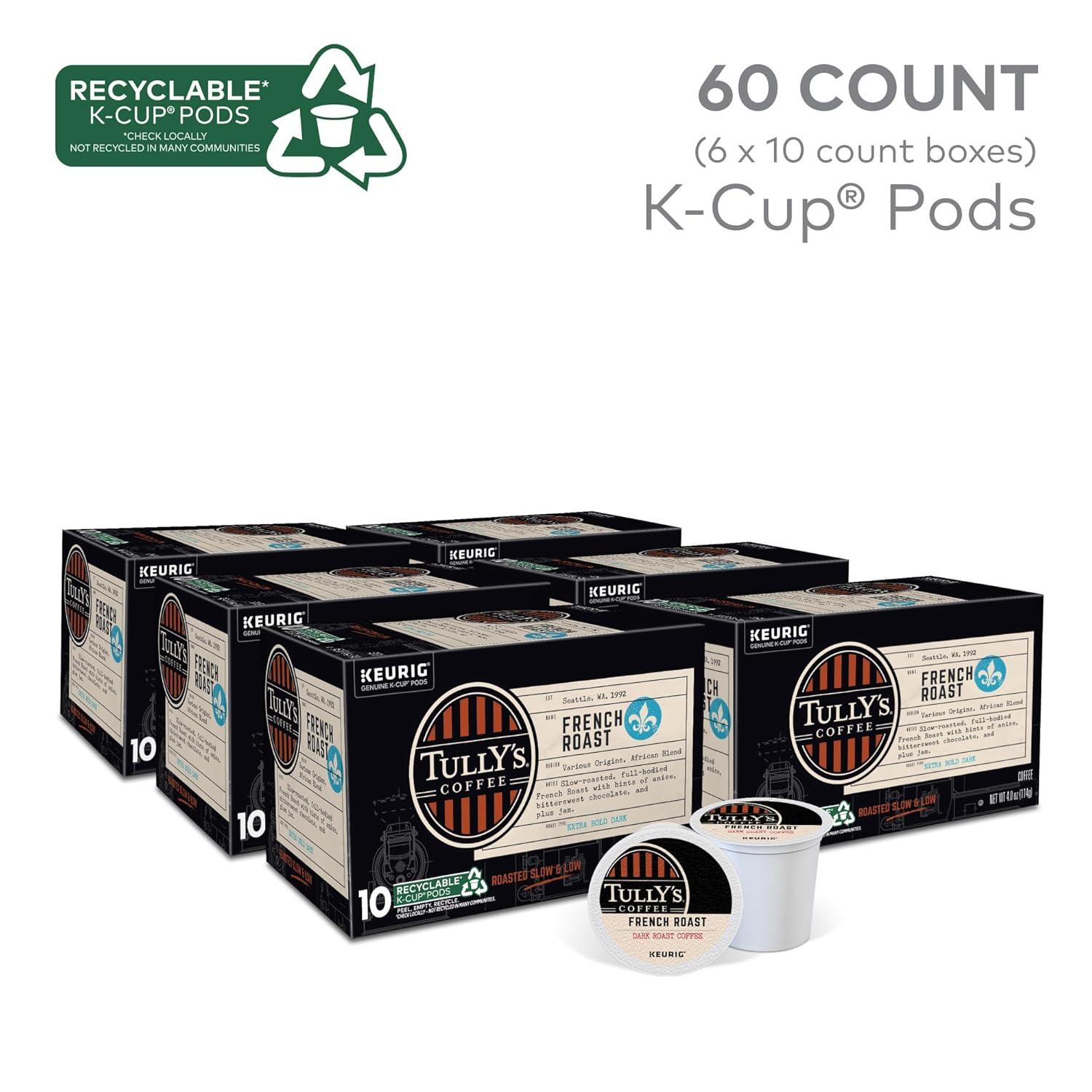 imageTullys Coffee French Roast Decaf Keurig SingleServe KCup Pods Dark Roast 96 CountFrench Roast