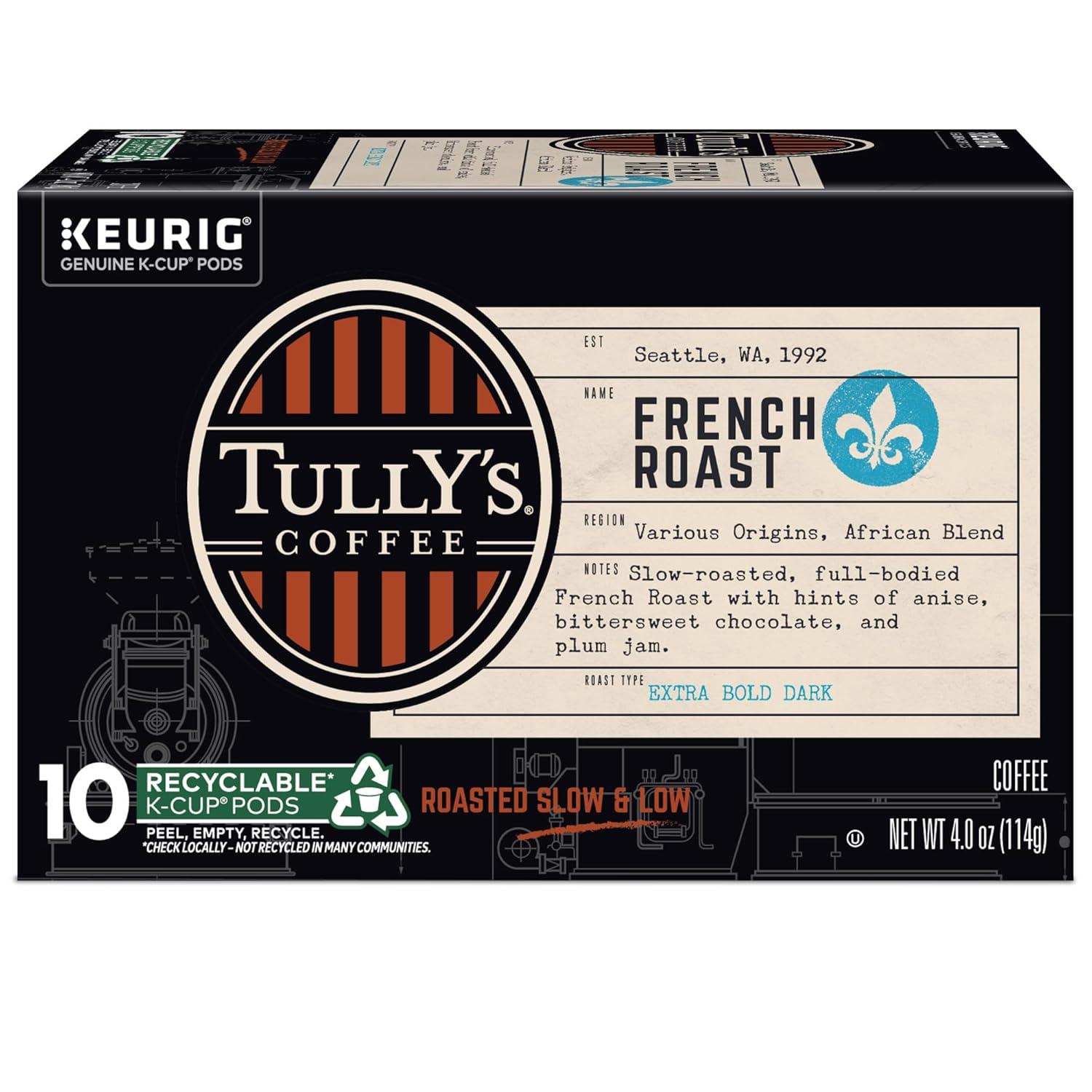 imageTullys Coffee French Roast Decaf Keurig SingleServe KCup Pods Dark Roast 96 CountFrench Roast
