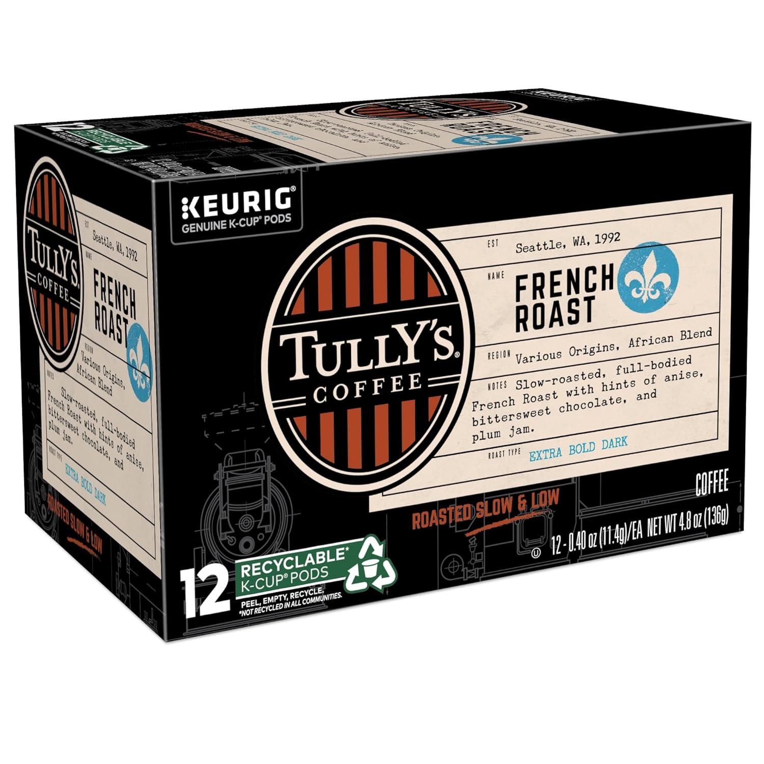imageTullys Coffee French Roast Decaf Keurig SingleServe KCup Pods Dark Roast 96 CountFrench Roast