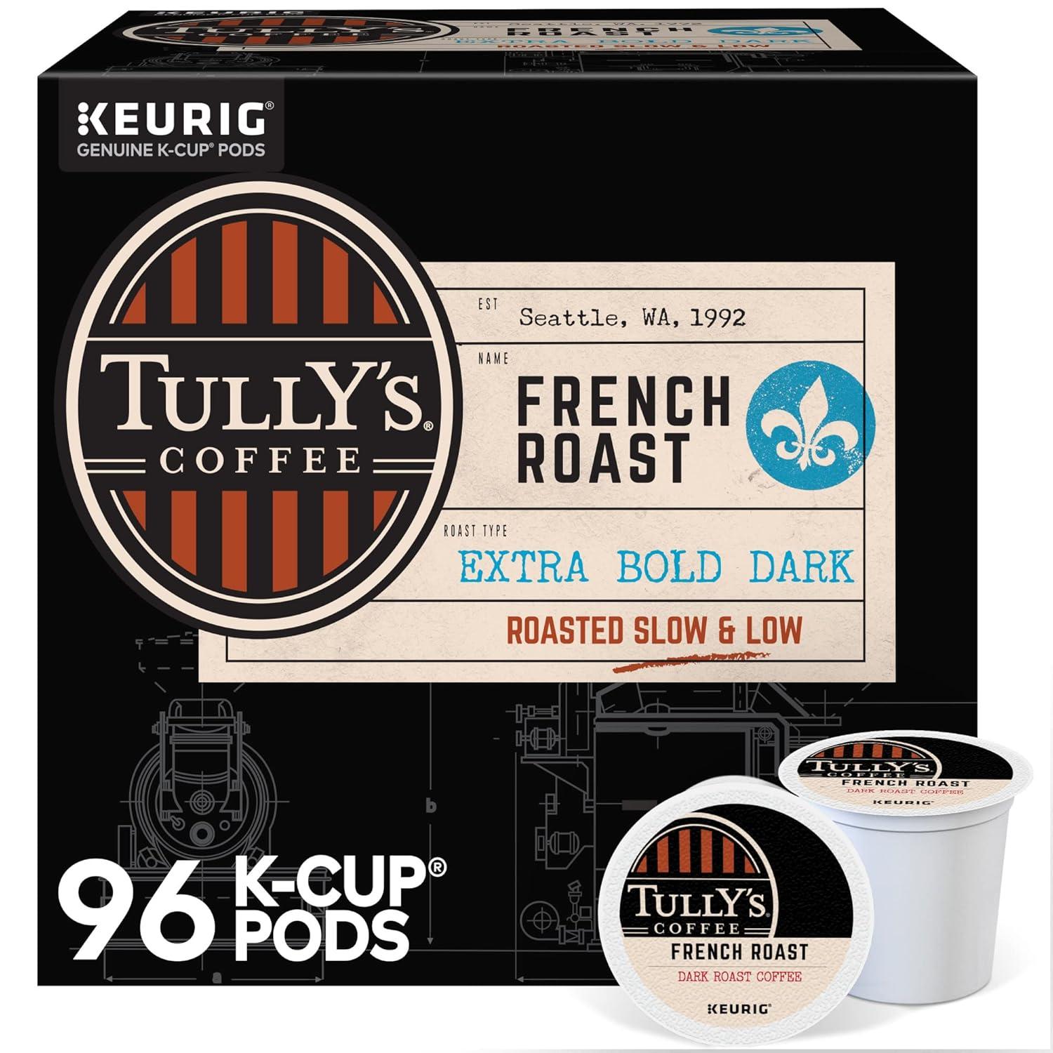 imageTullys Coffee French Roast Decaf Keurig SingleServe KCup Pods Dark Roast 96 CountFrench Roast