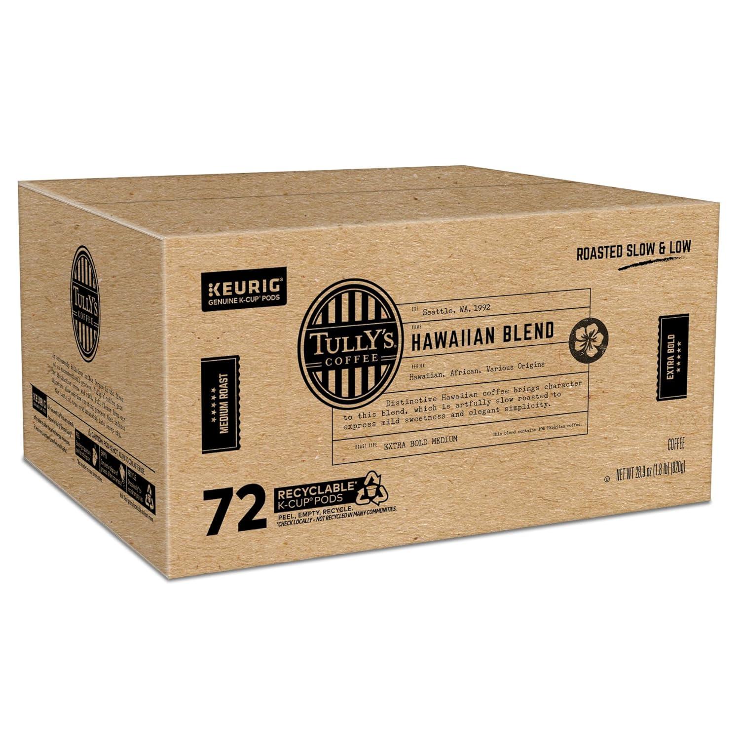 imageTullys Coffee French Roast Decaf Keurig SingleServe KCup Pods Dark Roast 96 CountHawaiian Blend