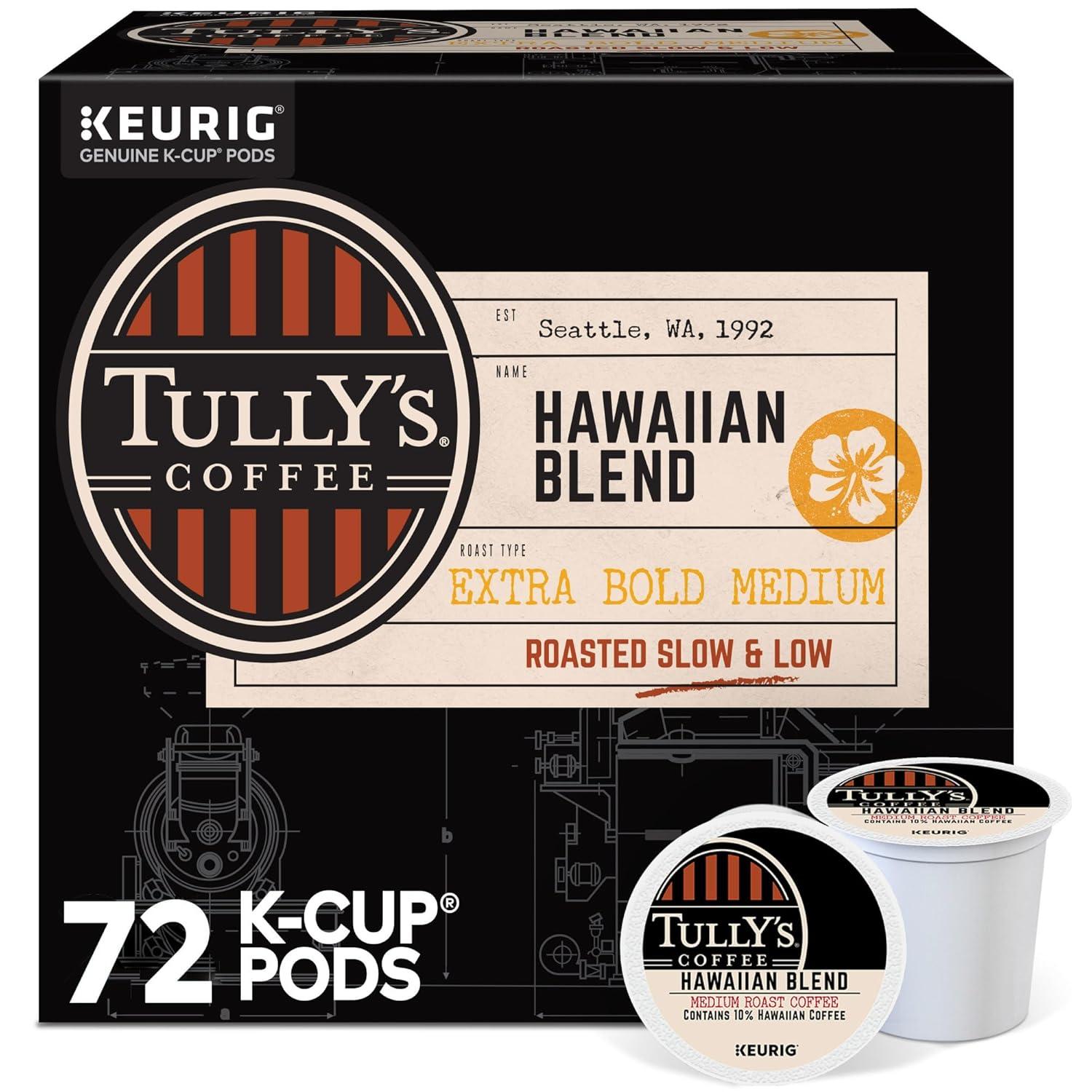 imageTullys Coffee French Roast Decaf Keurig SingleServe KCup Pods Dark Roast 96 CountHawaiian Blend