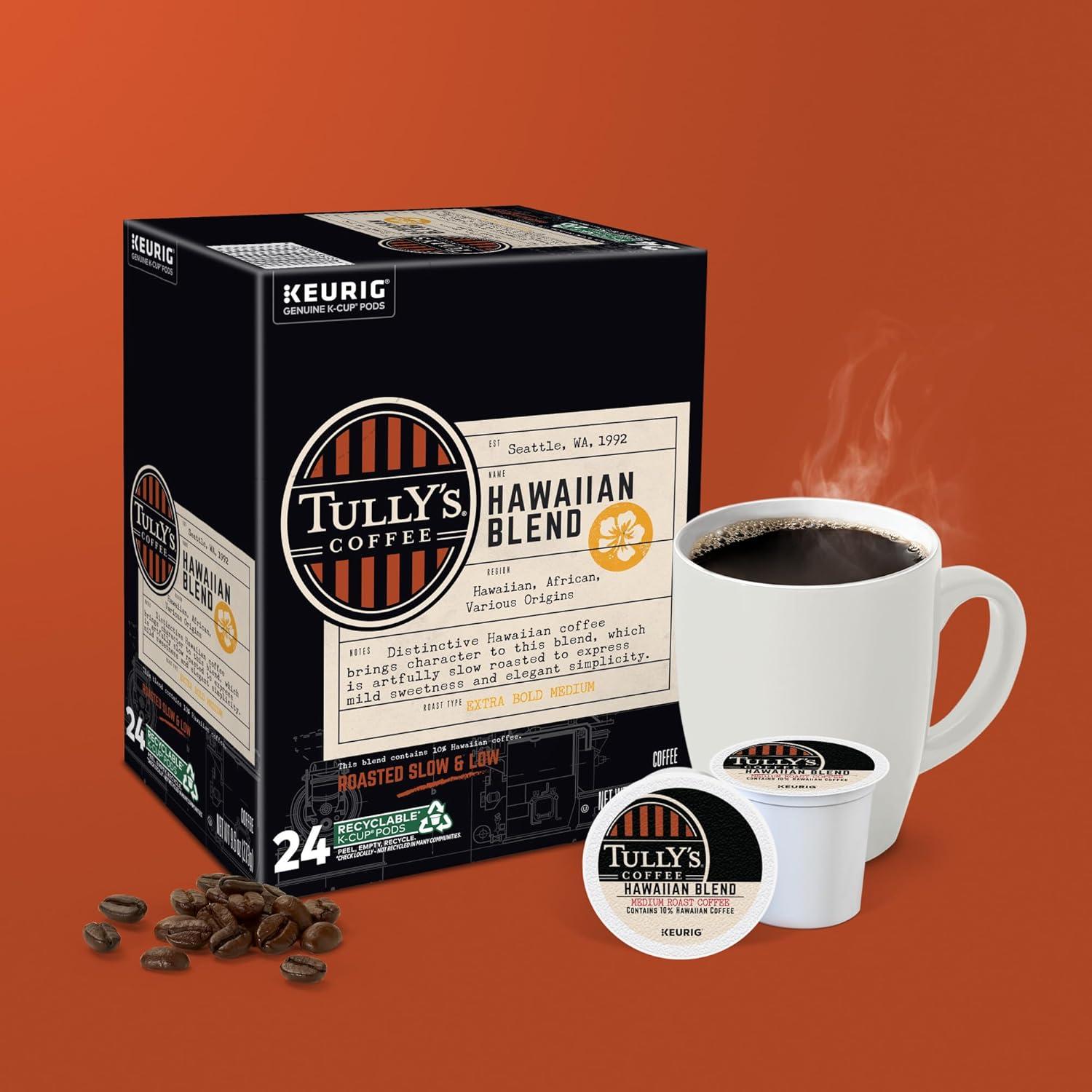 imageTullys Coffee French Roast Decaf Keurig SingleServe KCup Pods Dark Roast 96 CountHawaiian Blend