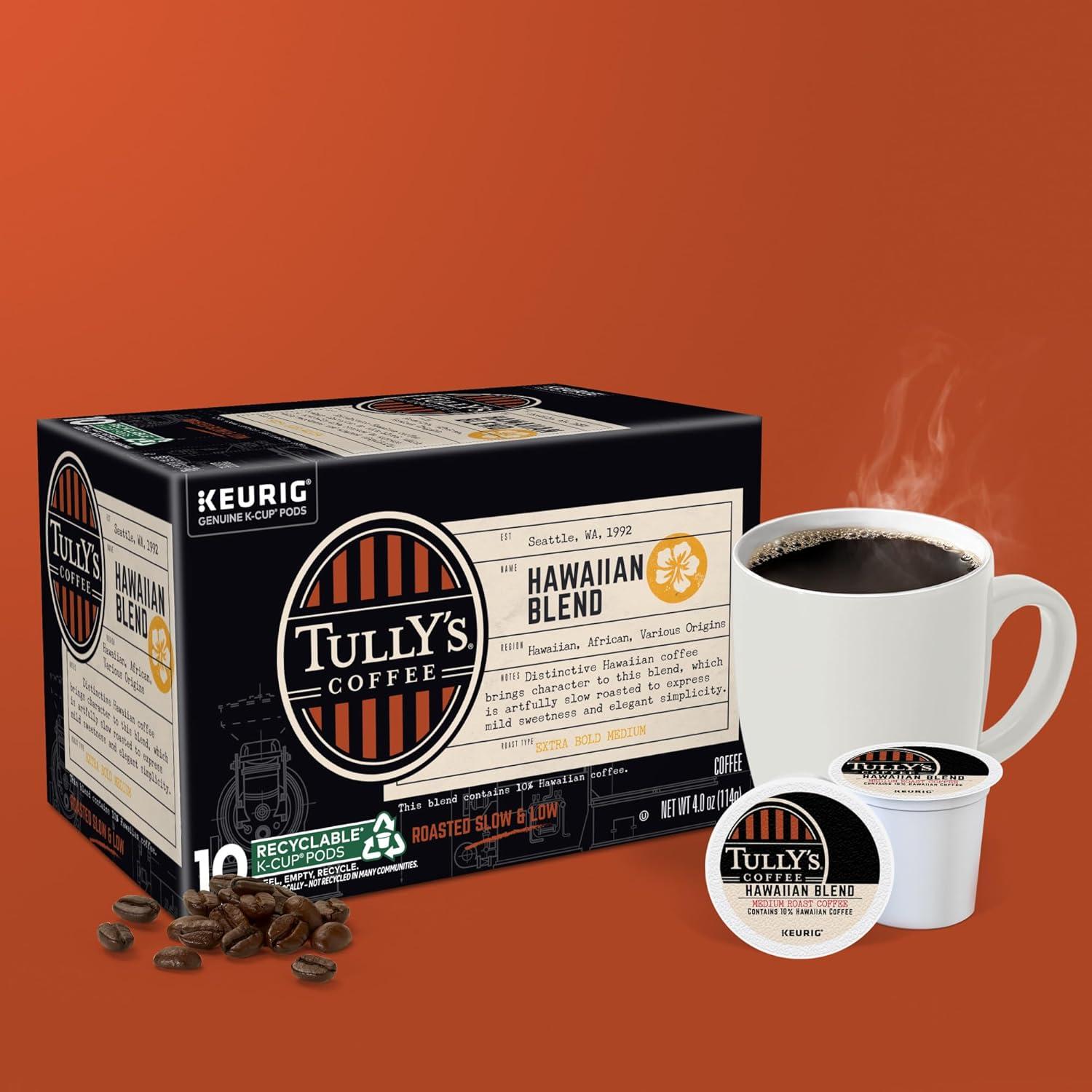 imageTullys Coffee French Roast Decaf Keurig SingleServe KCup Pods Dark Roast 96 CountHawaiian Blend