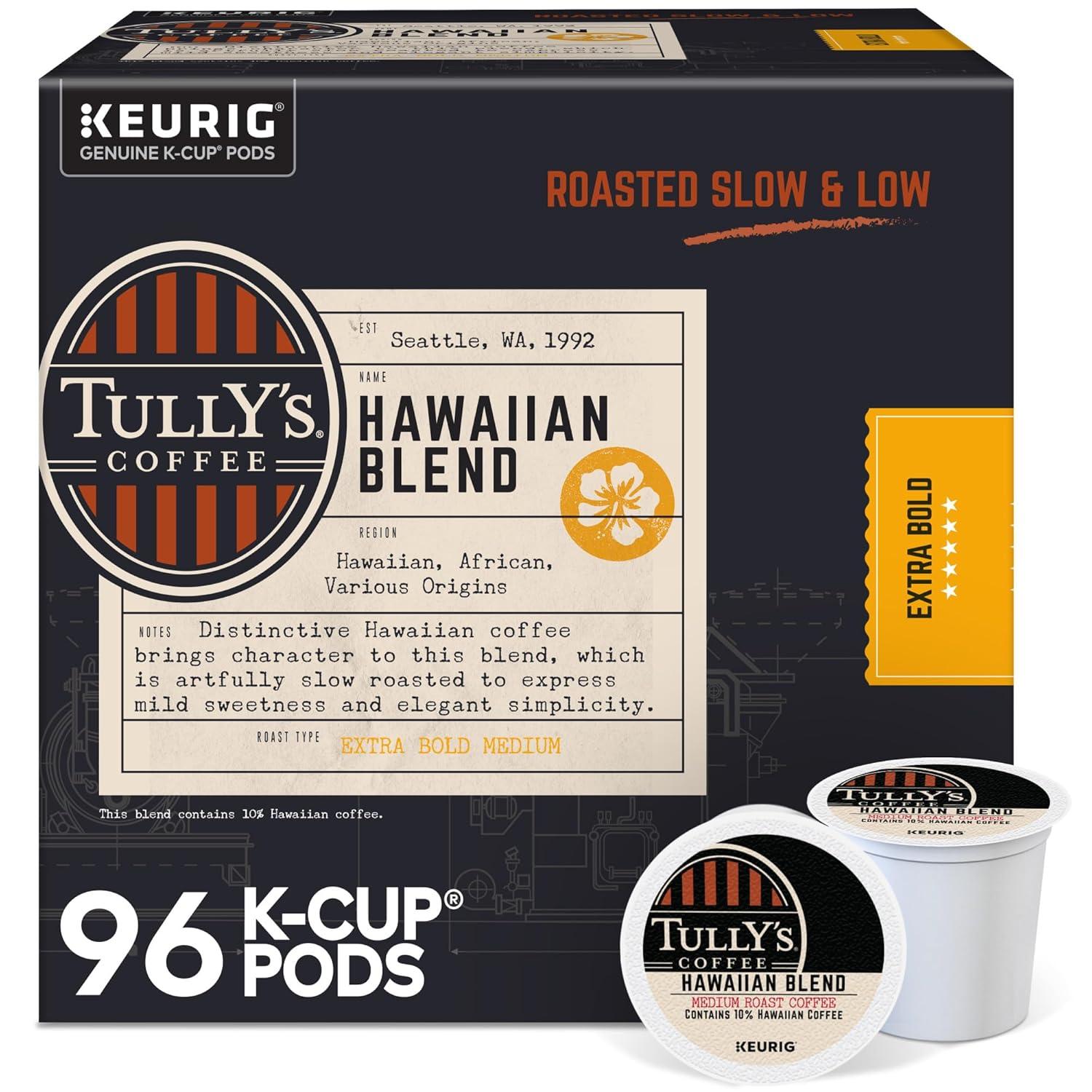 imageTullys Coffee French Roast Decaf Keurig SingleServe KCup Pods Dark Roast 96 CountHawaiian Blend
