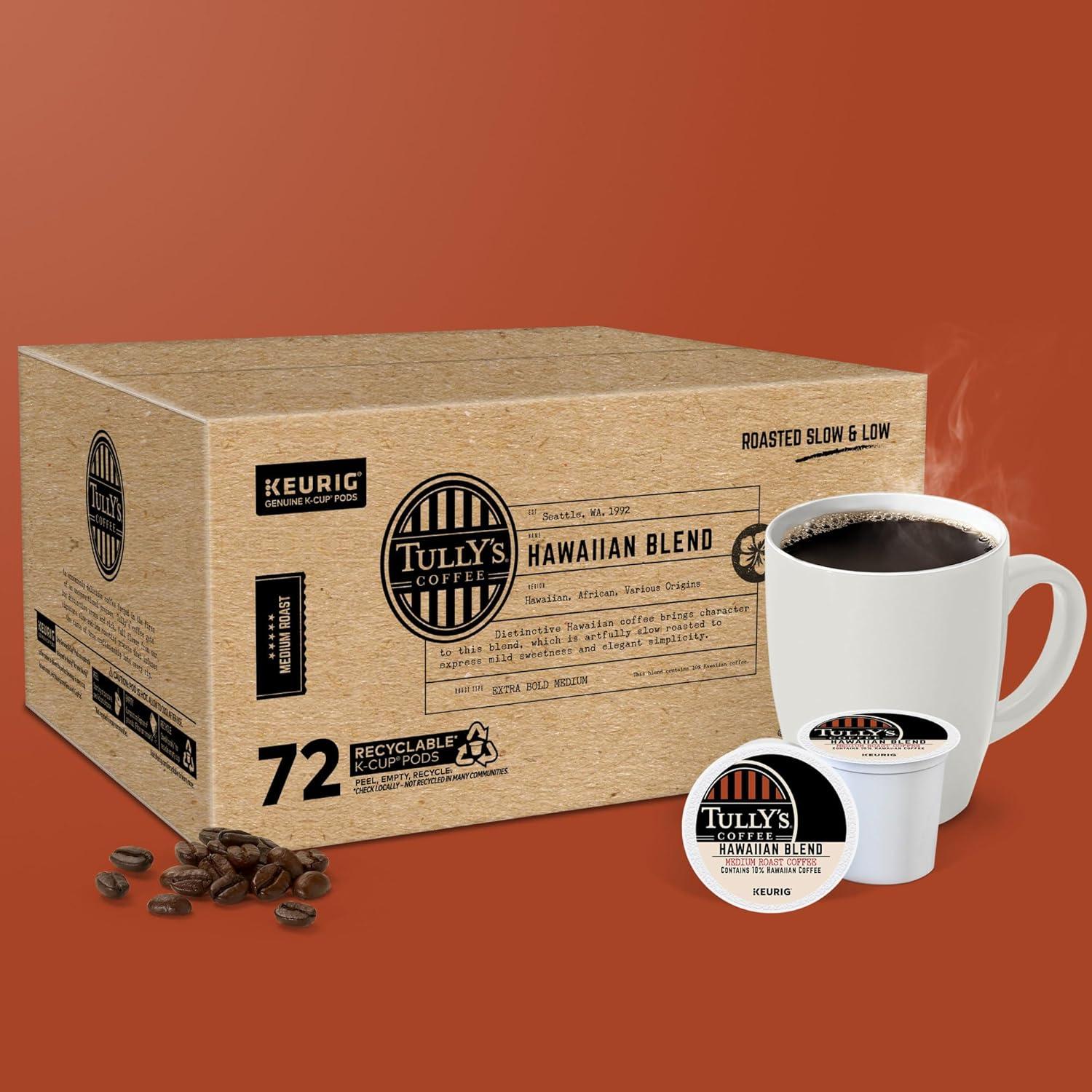 imageTullys Coffee French Roast Decaf Keurig SingleServe KCup Pods Dark Roast 96 CountHawaiian Blend