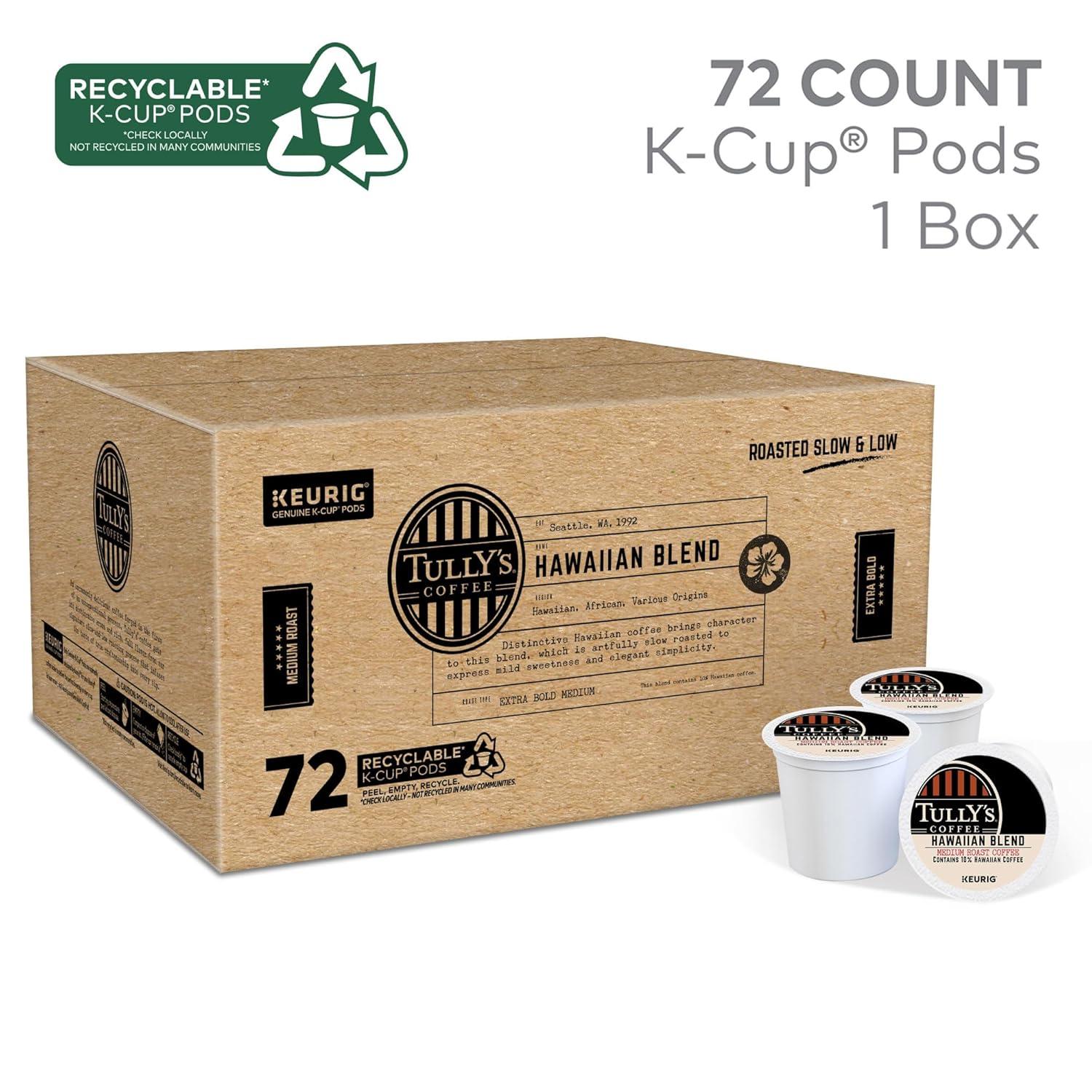 imageTullys Coffee French Roast Decaf Keurig SingleServe KCup Pods Dark Roast 96 CountHawaiian Blend