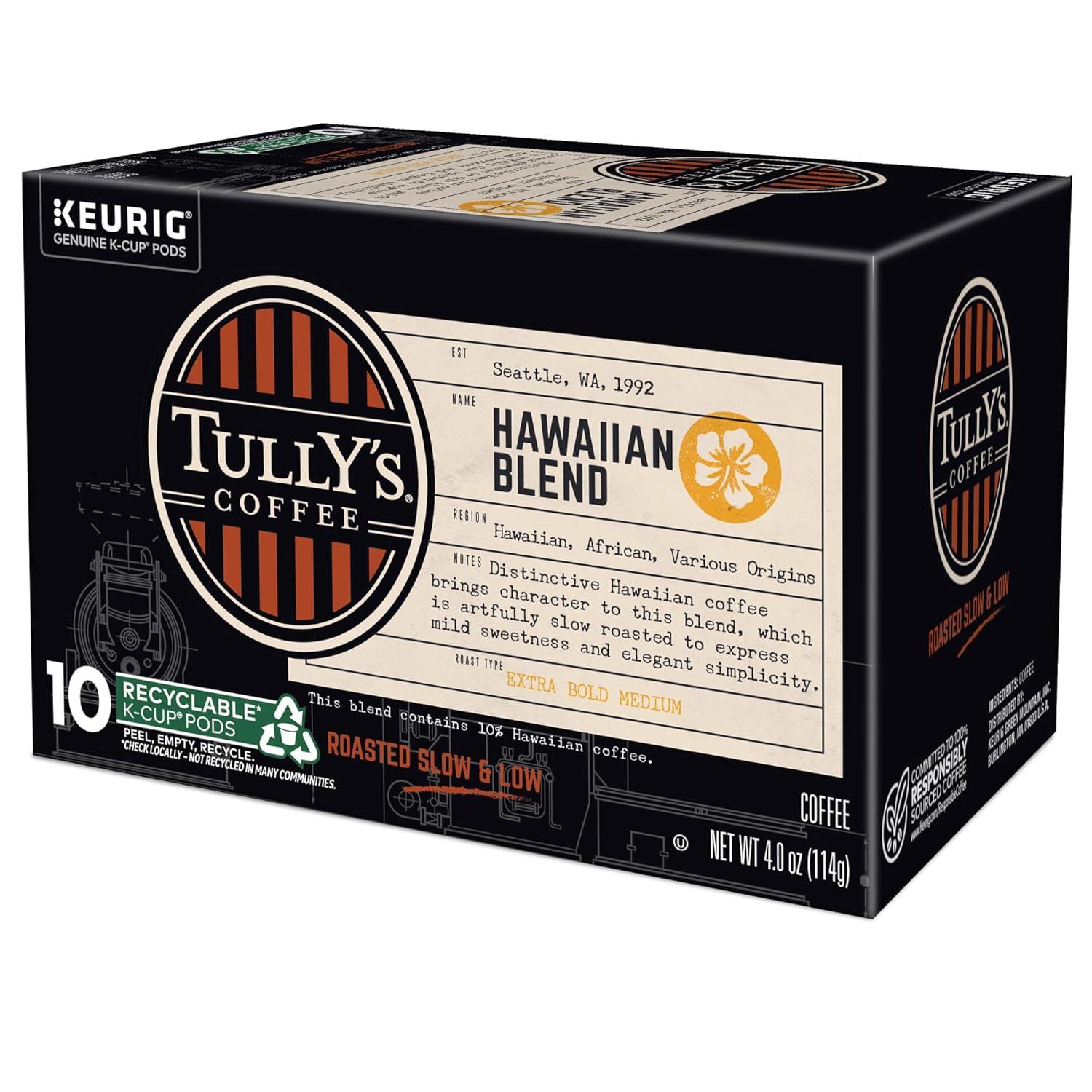 imageTullys Coffee French Roast Decaf Keurig SingleServe KCup Pods Dark Roast 96 CountHawaiian Blend