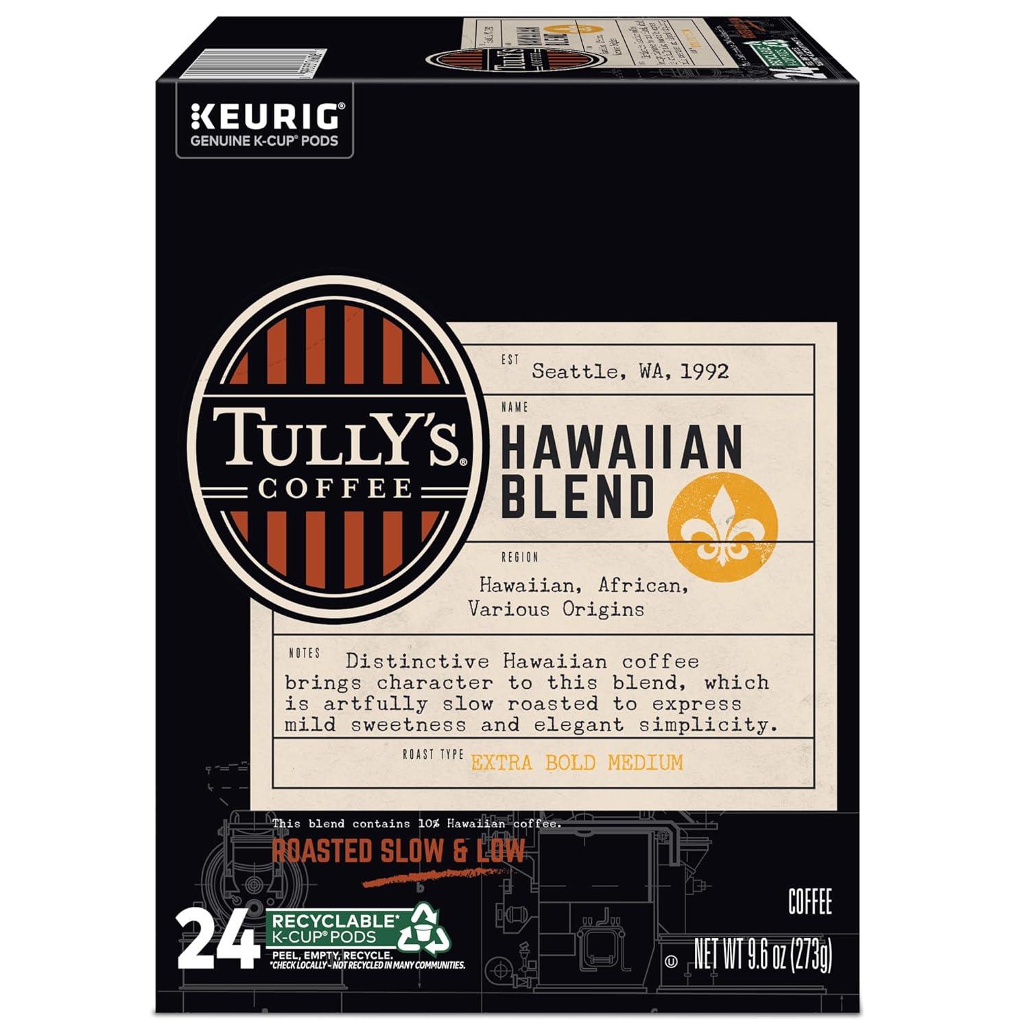 imageTullys Coffee French Roast Decaf Keurig SingleServe KCup Pods Dark Roast 96 CountHawaiian Blend