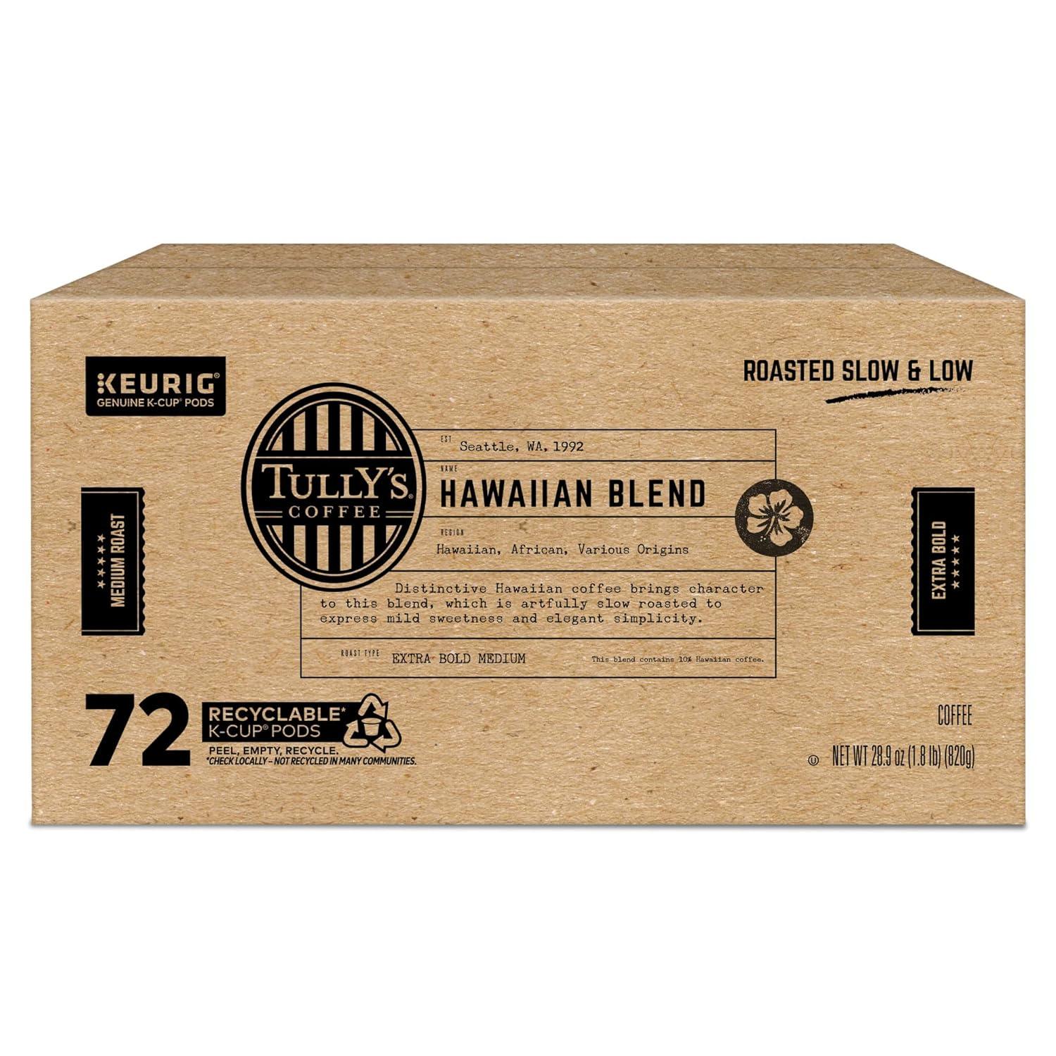 imageTullys Coffee French Roast Decaf Keurig SingleServe KCup Pods Dark Roast 96 CountHawaiian Blend