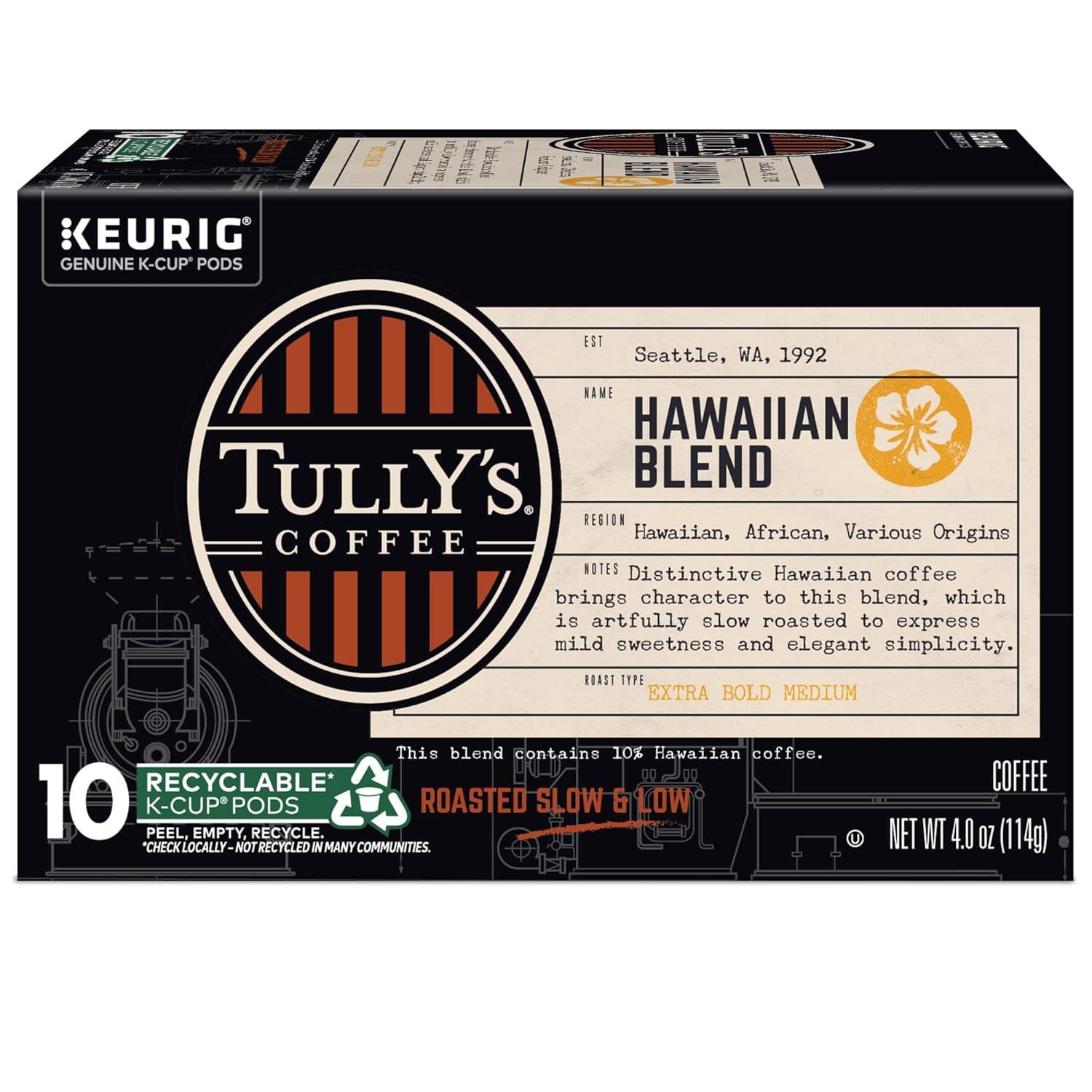 imageTullys Coffee French Roast Decaf Keurig SingleServe KCup Pods Dark Roast 96 CountHawaiian Blend