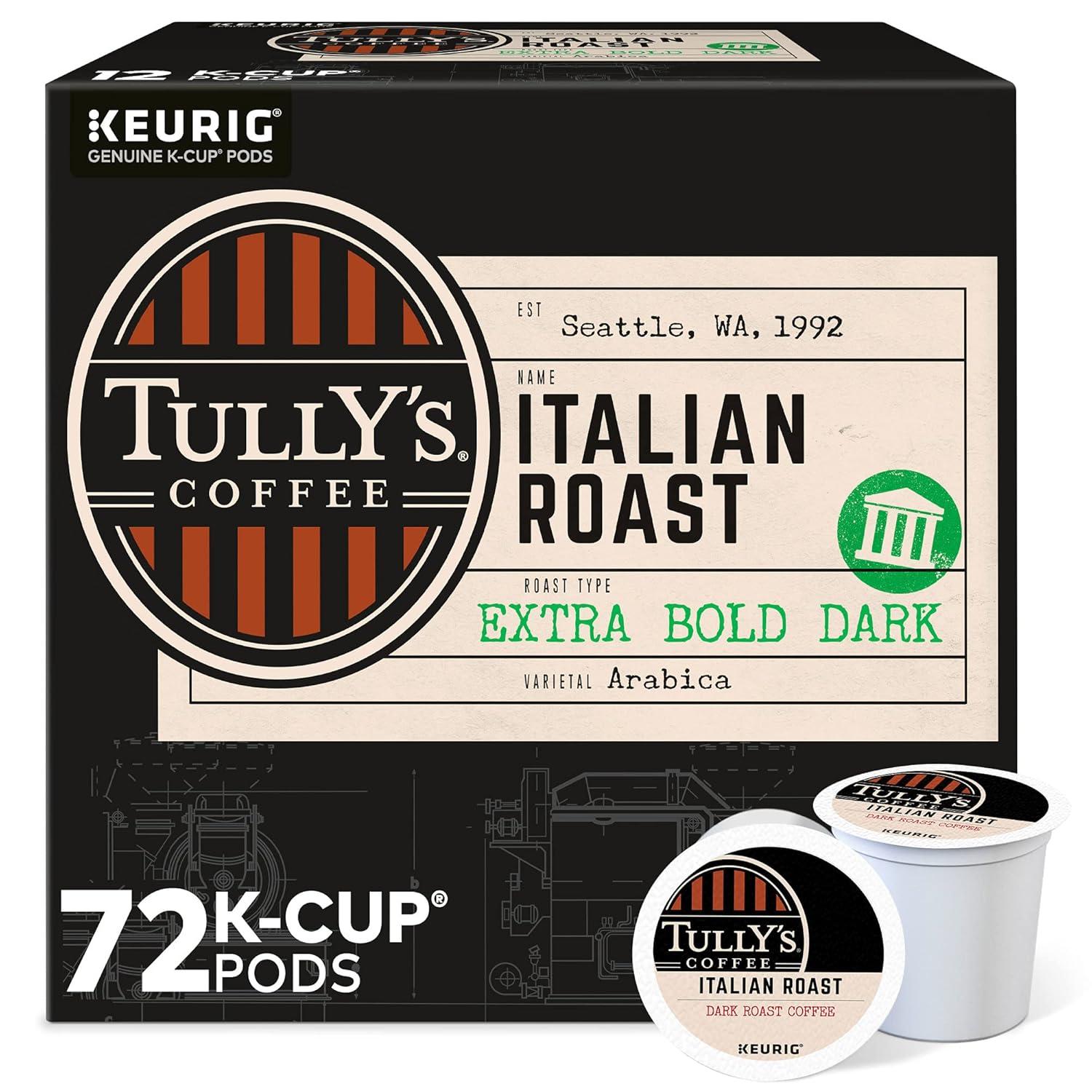 imageTullys Coffee French Roast Decaf Keurig SingleServe KCup Pods Dark Roast 96 CountItalian Roast