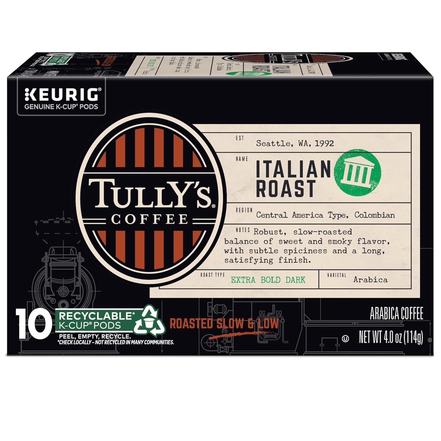 imageTullys Coffee French Roast Decaf Keurig SingleServe KCup Pods Dark Roast 96 CountItalian Roast