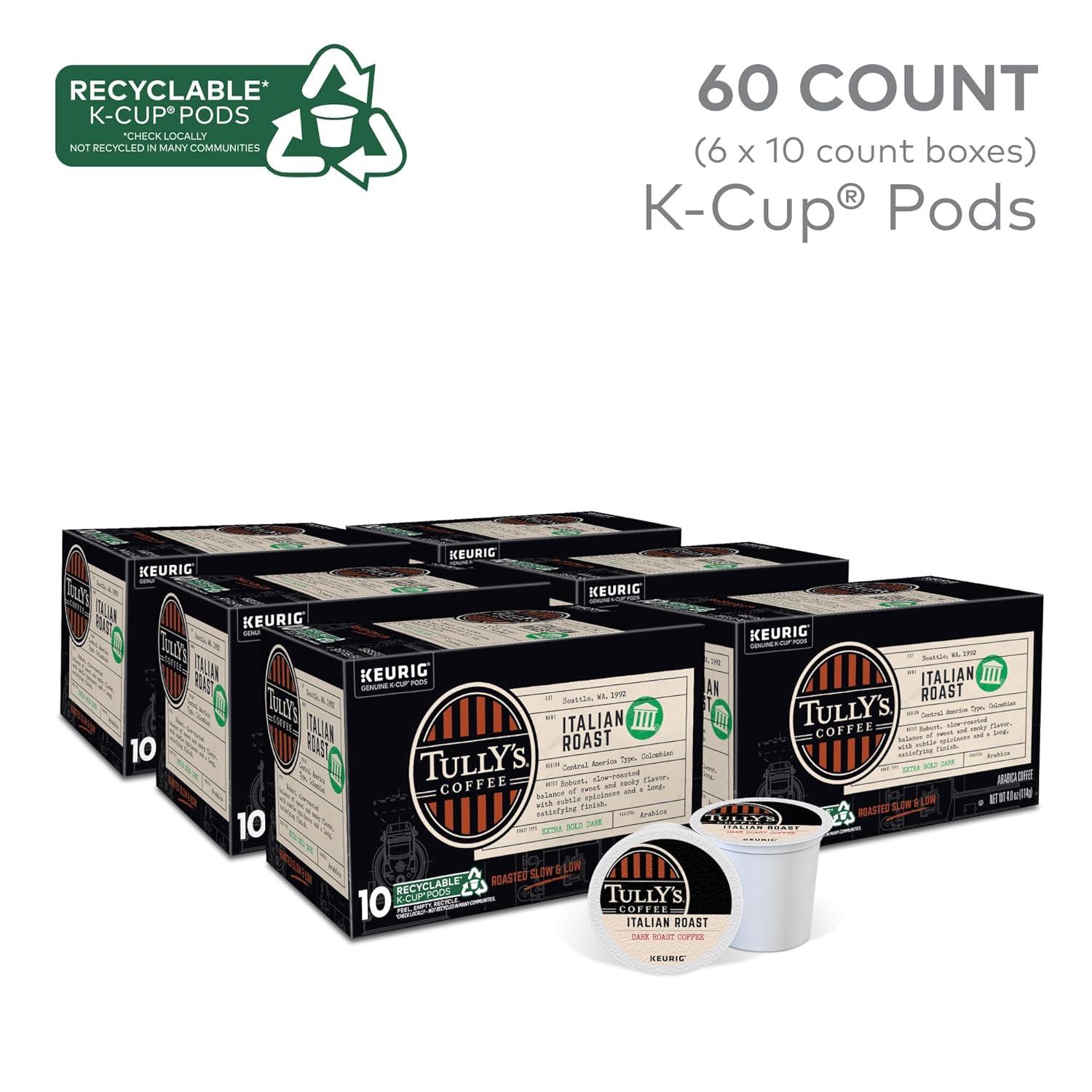 imageTullys Coffee French Roast Decaf Keurig SingleServe KCup Pods Dark Roast 96 CountItalian Roast