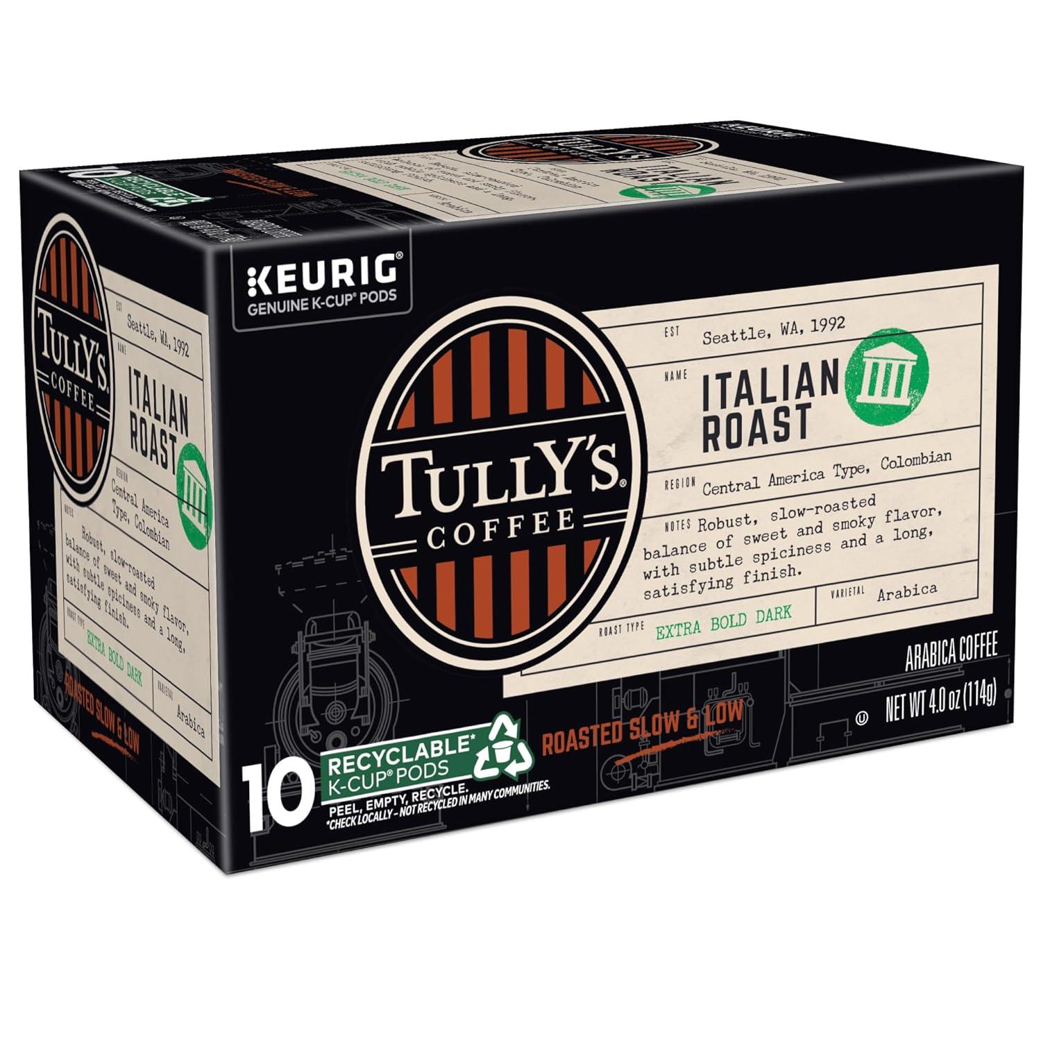 imageTullys Coffee French Roast Decaf Keurig SingleServe KCup Pods Dark Roast 96 CountItalian Roast