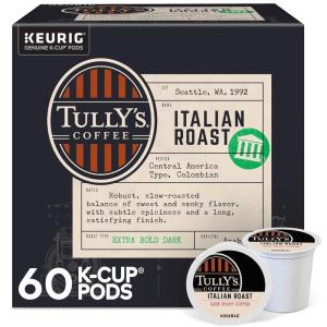 imageTullys Coffee French Roast Decaf Keurig SingleServe KCup Pods Dark Roast 96 CountItalian Roast