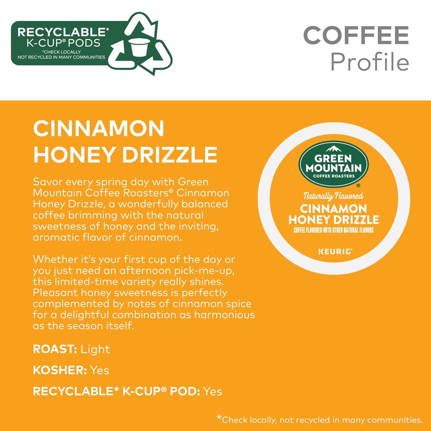 imageGreen Mountain Coffee Roasters Dark Chocolate Hazelnut Coffee Keurig Single Serve KCup Pods 96 CountCinnamon Honey Drizzle