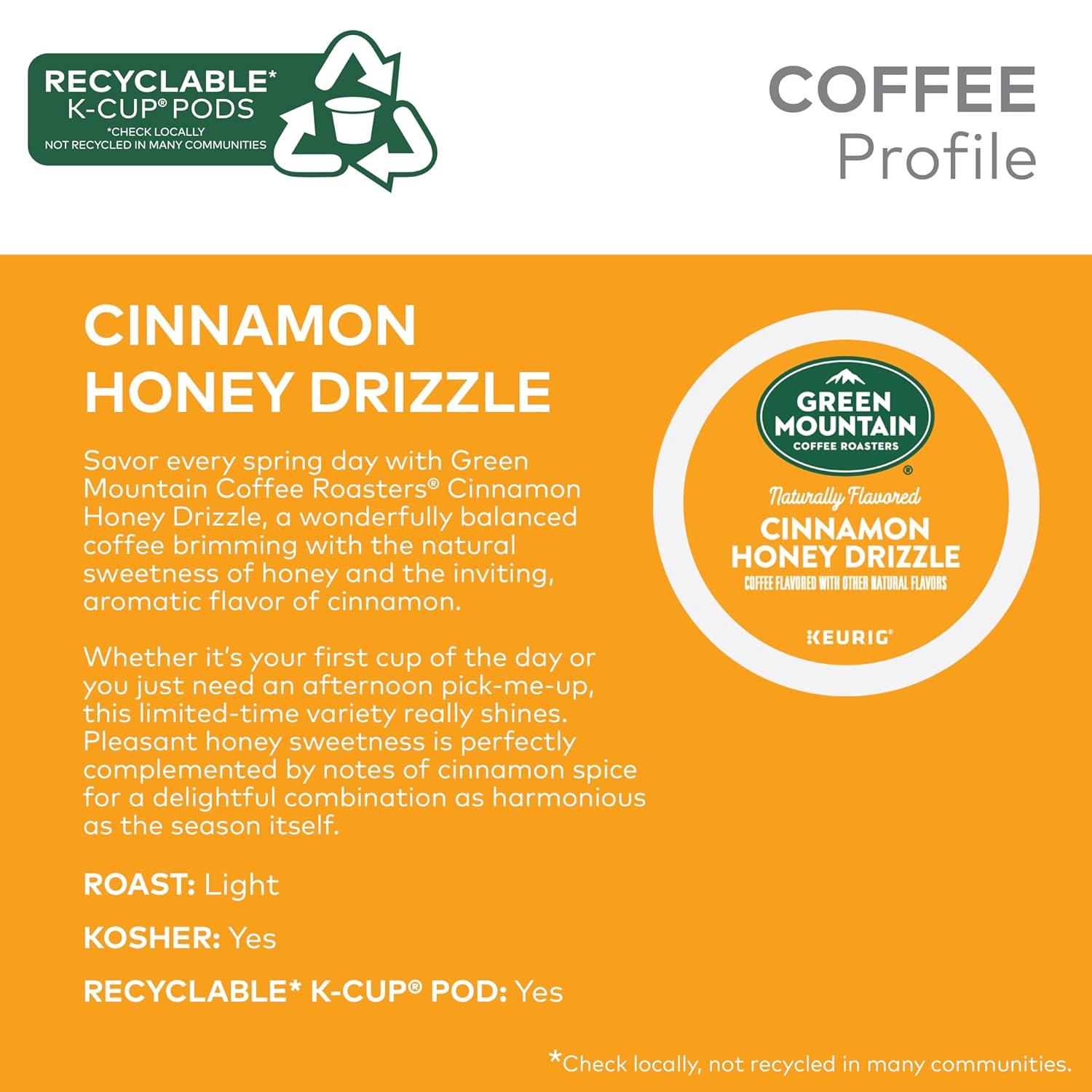 imageGreen Mountain Coffee Roasters Dark Chocolate Hazelnut Coffee Keurig Single Serve KCup Pods 96 CountCinnamon Honey Drizzle