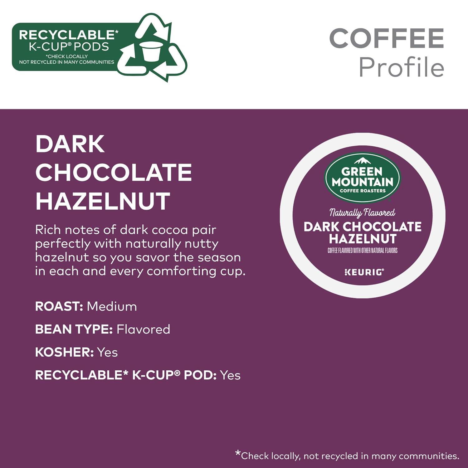 imageGreen Mountain Coffee Roasters Dark Chocolate Hazelnut Coffee Keurig Single Serve KCup Pods 96 CountDark Chocolate Hazelnut