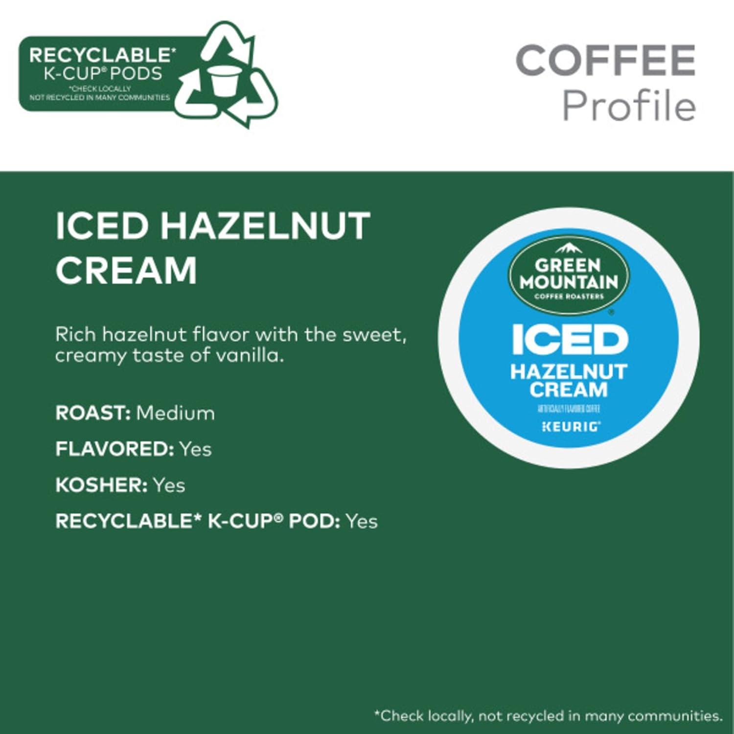imageGreen Mountain Coffee Roasters ICED Hazelnut Cream Single Serve Keurig KCup Pods Flavored Iced Coffee 96 CountHazelnut Crme