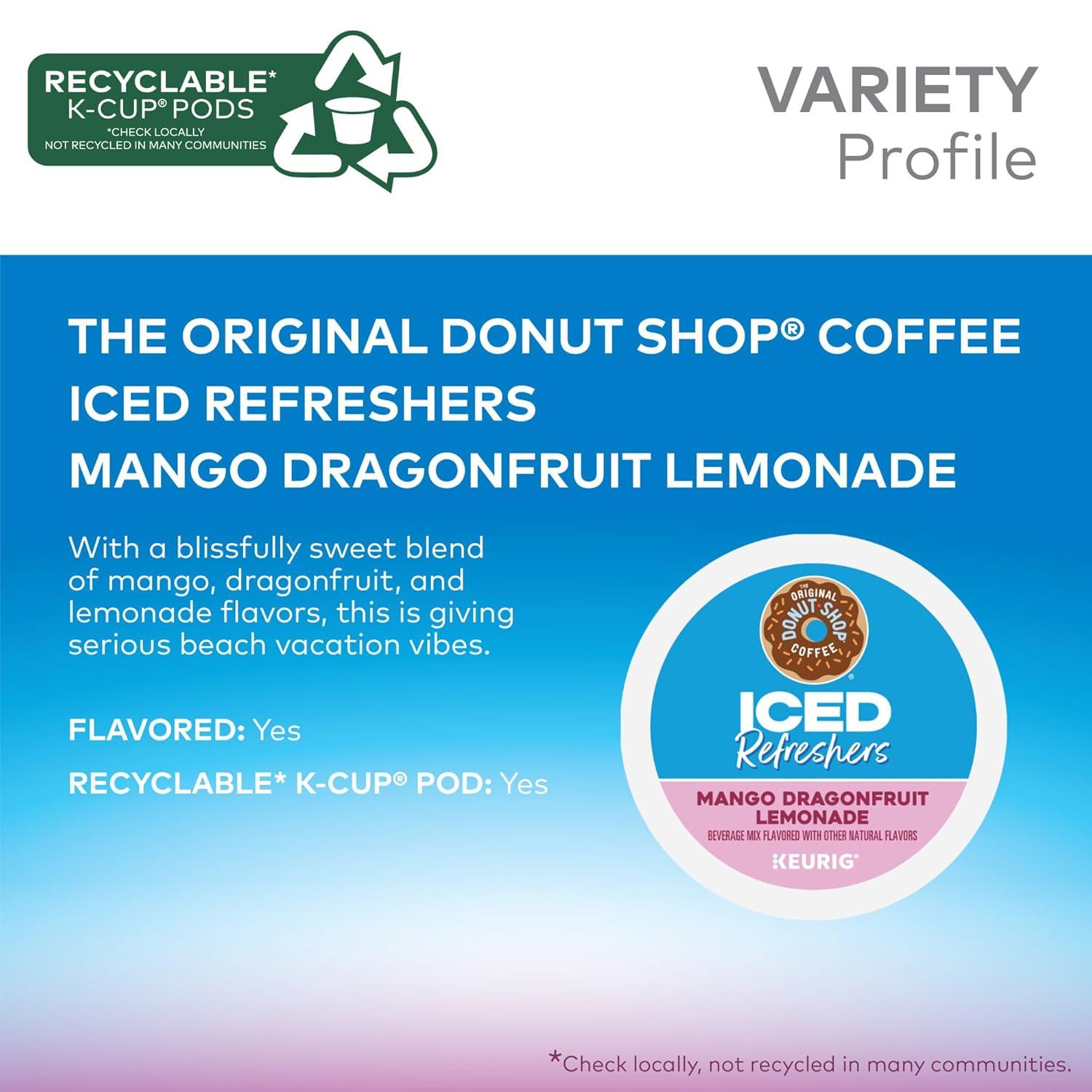 imageThe Original Donut Shop Iced Refreshers Strawberry Aa Flavor Keurig Single Serve KCup Pods 60 Count 6 Packs of 10Dragonfruit Lemonade