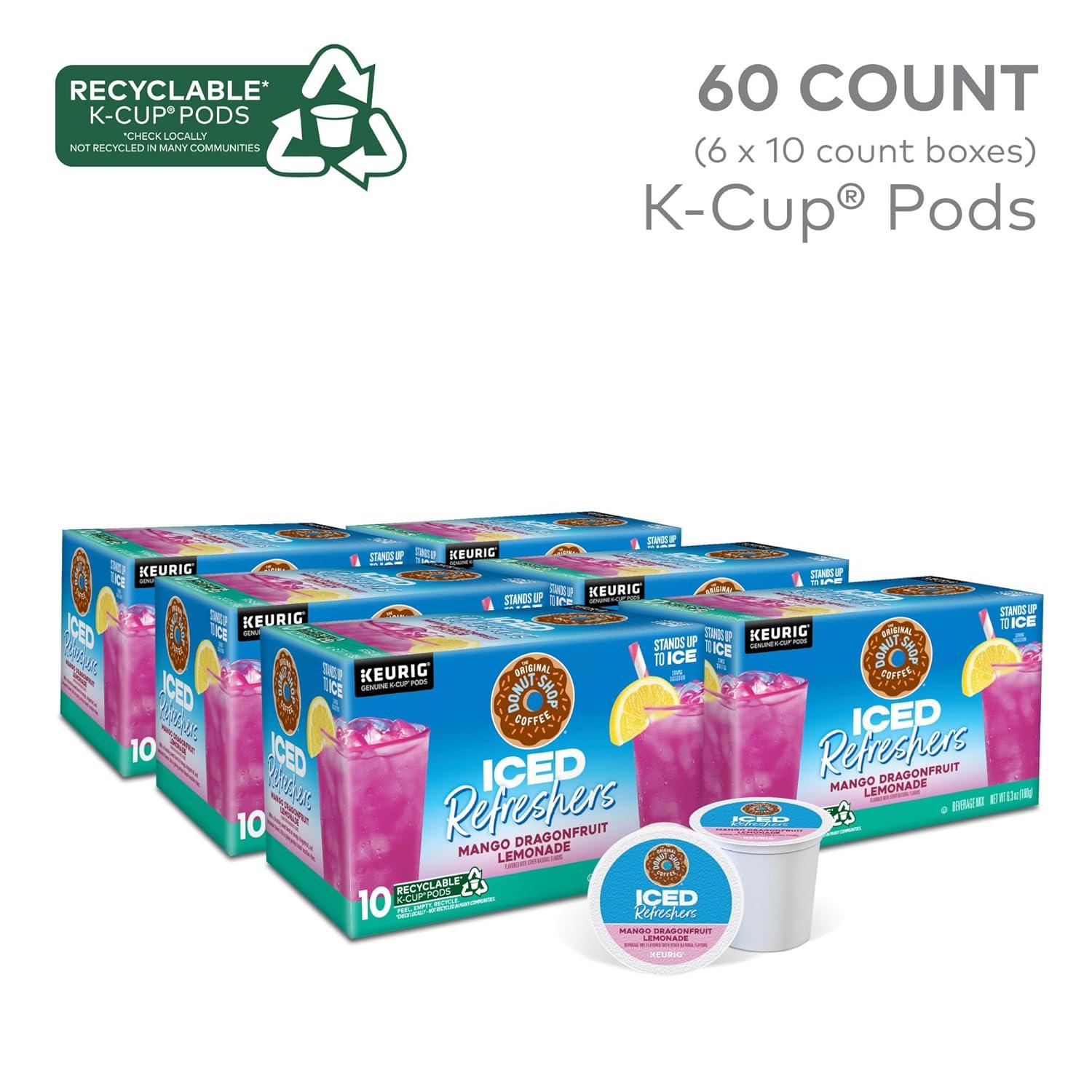 imageThe Original Donut Shop Iced Refreshers Strawberry Aa Flavor Keurig Single Serve KCup Pods 60 Count 6 Packs of 10Dragonfruit Lemonade