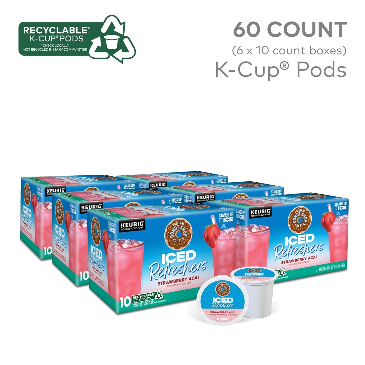 imageThe Original Donut Shop Iced Refreshers Strawberry Aa Flavor Keurig Single Serve KCup Pods 60 Count 6 Packs of 10Strawberry Acai Refresher