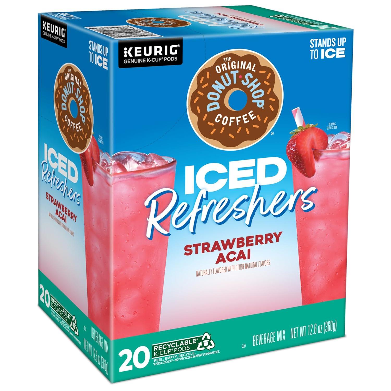 imageThe Original Donut Shop Iced Refreshers Strawberry Aa Flavor Keurig Single Serve KCup Pods 60 Count 6 Packs of 10Strawberry Acai Refresher
