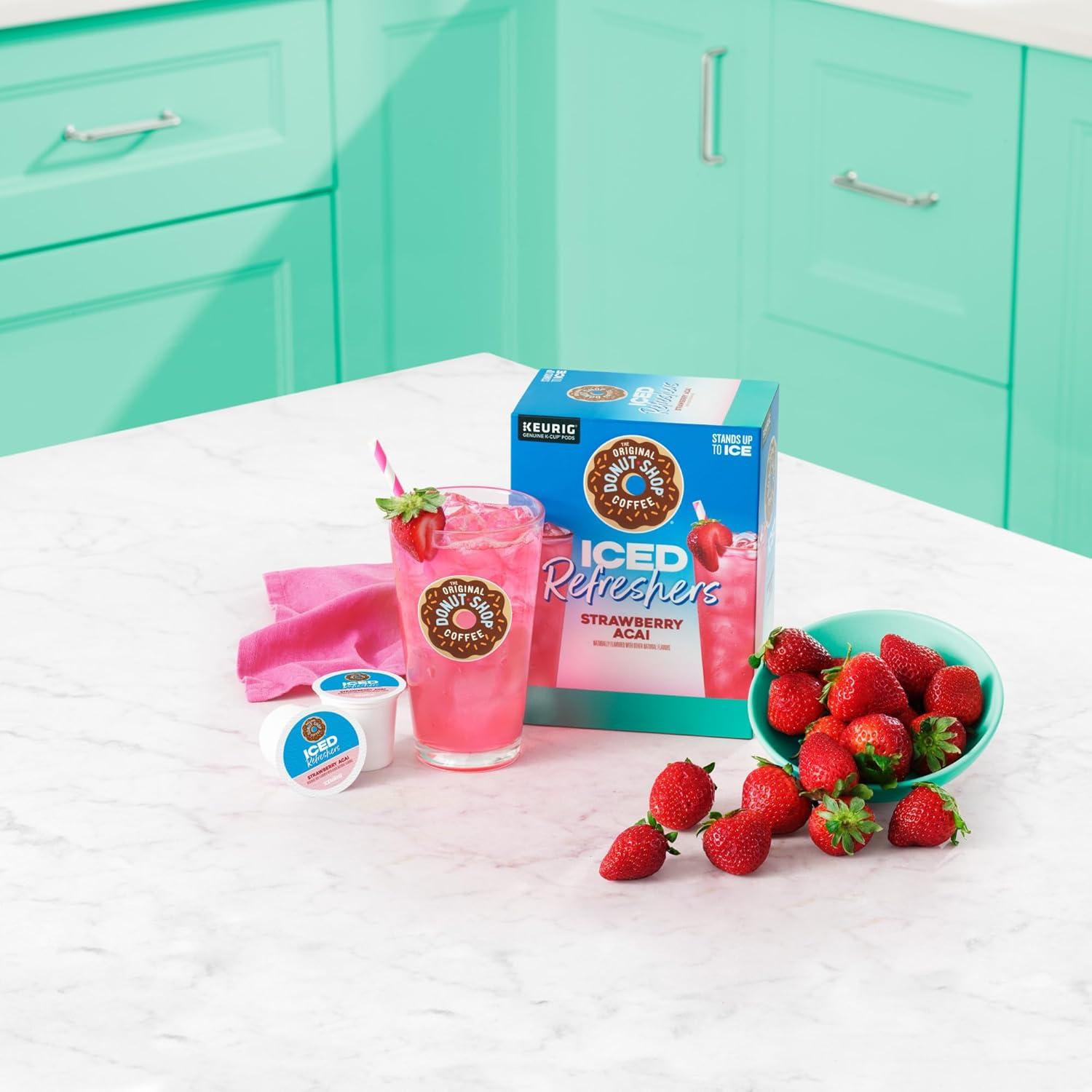imageThe Original Donut Shop Iced Refreshers Strawberry Aa Flavor Keurig Single Serve KCup Pods 60 Count 6 Packs of 10Strawberry Acai Refresher